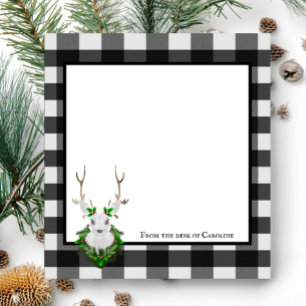 Festive Reindeer Buffalo Plaid Personalized  Notepad