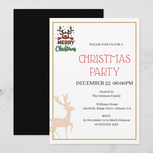 Festive Reindeer Christmas invitation (Front/Back)