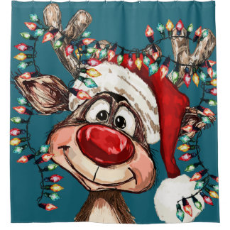 Festive Reindeer Christmas Shower Curtain