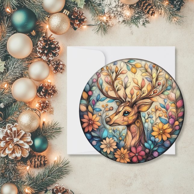 Festive Reindeer Customizable Round Holiday Card (Festive Reindeer Customizable Round Holiday Card)
