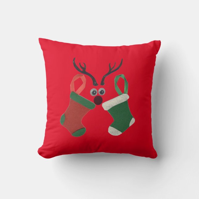 Festive Reindeer Elegance: A Holiday Symphony Art Throw Pillow (Front)