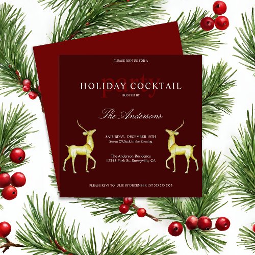 Festive Reindeer Holiday Cocktail Christmas Party Invitation