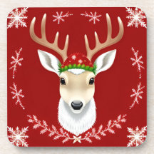 Festive Reindeer Illustration with Red Background