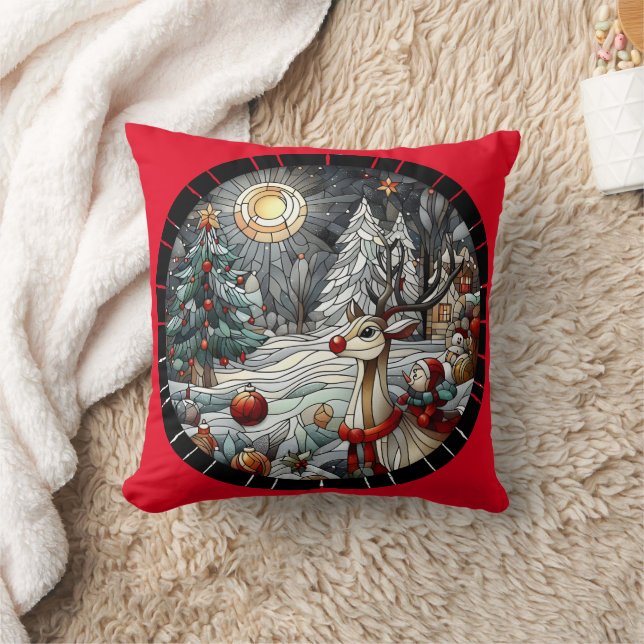 Festive reindeer in a winter wonderland at dusk throw pillow (Blanket)