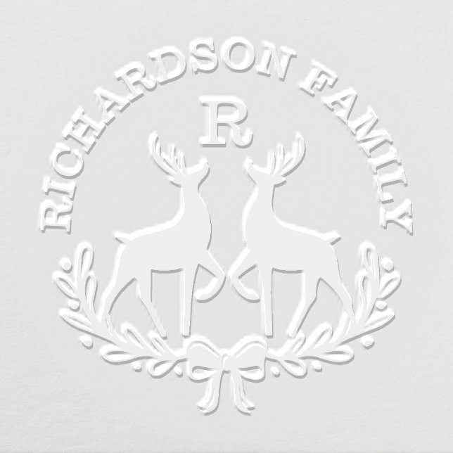 Festive Reindeer Laurel Wreath Family Monogram Rub Embosser (Design)
