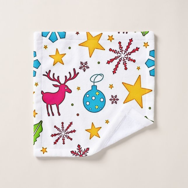 Festive Reindeer Magic Pattern Design Bath Towel Set (Wash Cloth)
