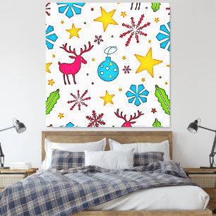 Festive Reindeer Magic Pattern Design Canvas Print
