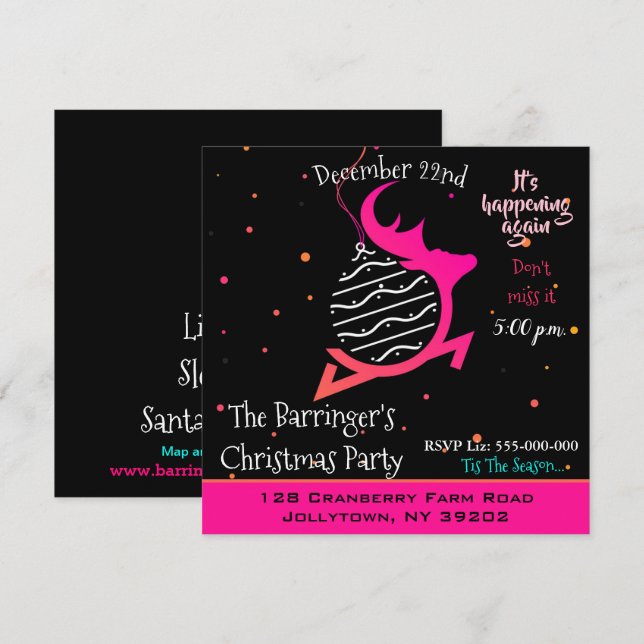 Festive Reindeer Merry Christmas Party Invitation (Front/Back)