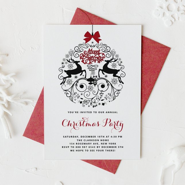 Festive Reindeer Ornament Christmas Party Invitation (Creator Uploaded)