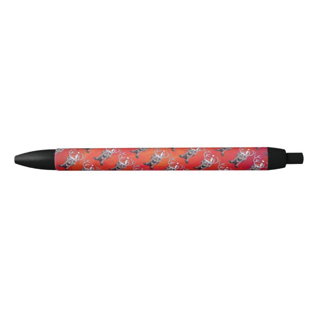 Festive Reindeer Pattern On Red Pen (Front)