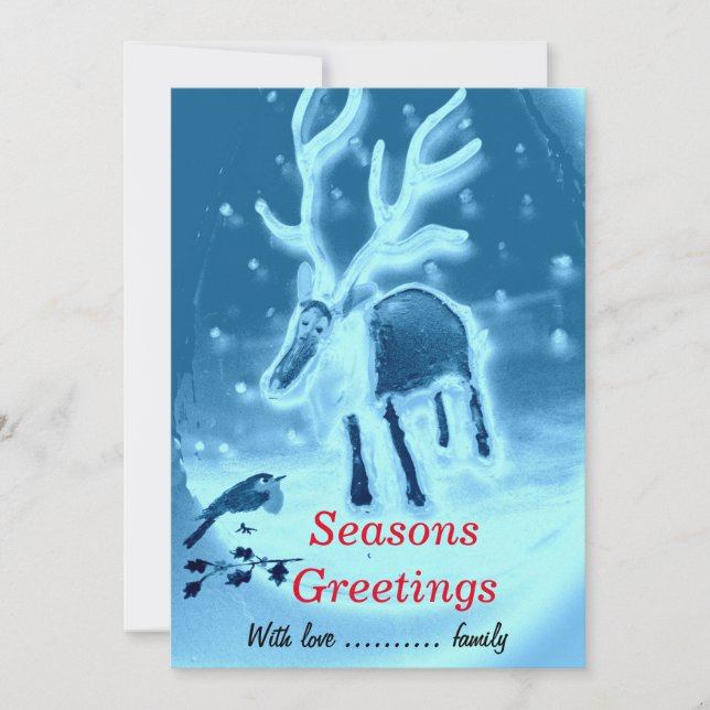 Festive Reindeer, Robin Seasons Greetings Holiday Card (Front)