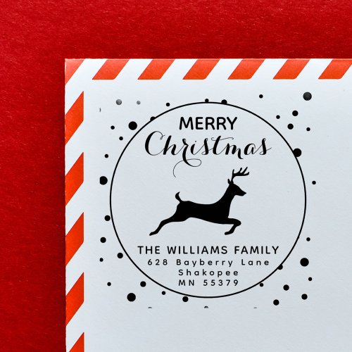 Festive Reindeer Snow Holiday Return Address Rubber Stamp