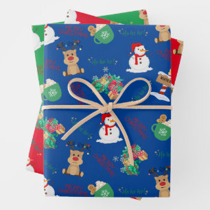 Festive Reindeer, Snowman & Presents Wrapping Paper Sheets