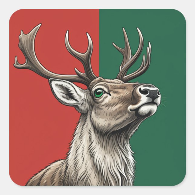 Festive Reindeer Square Sticker (Front)