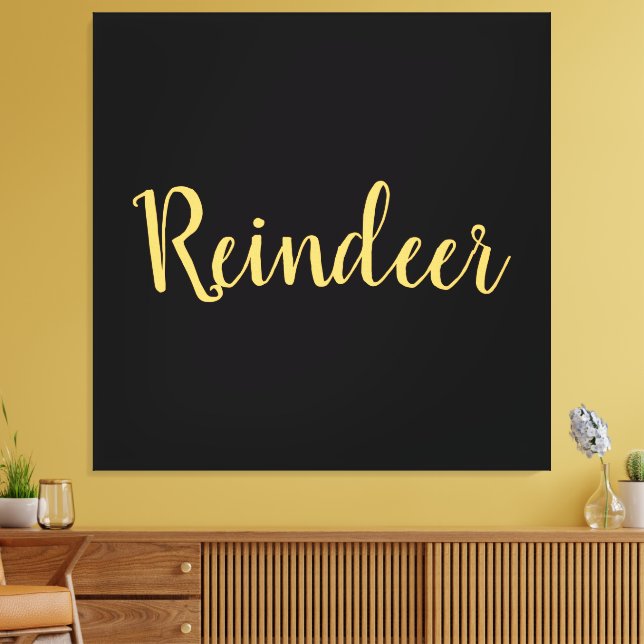 Festive Reindeer Text Modern Black Background Canvas Print (Insitu(LivingRoom))