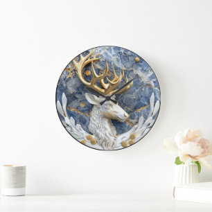 Festive Reindeer Wonderland Scene Large Clock