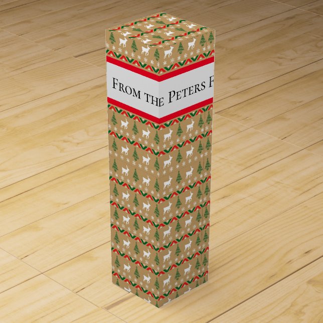 Festive Reindeers And Christmas Trees Wine Box (Front)