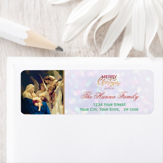 Festive Religious Angels Nativity Merry Christmas Label (Insitu)