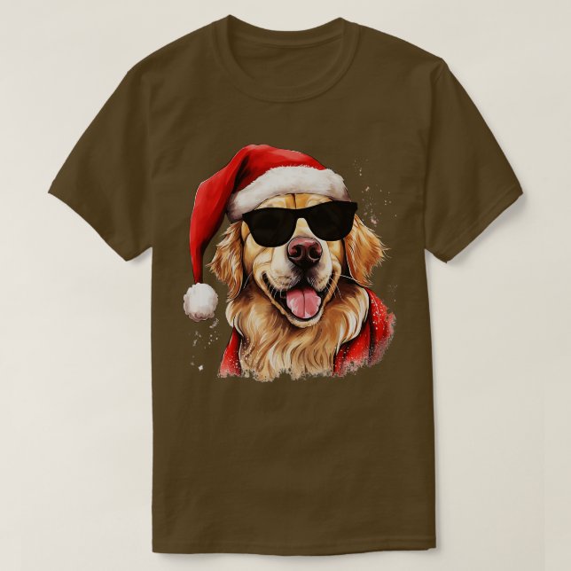 Festive Retriever Dog Watercolor Golden Retriever  T-Shirt (Design Front)