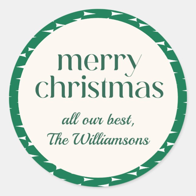 Festive Retro Bright Green Wavy Lines Christmas Classic Round Sticker (Front)