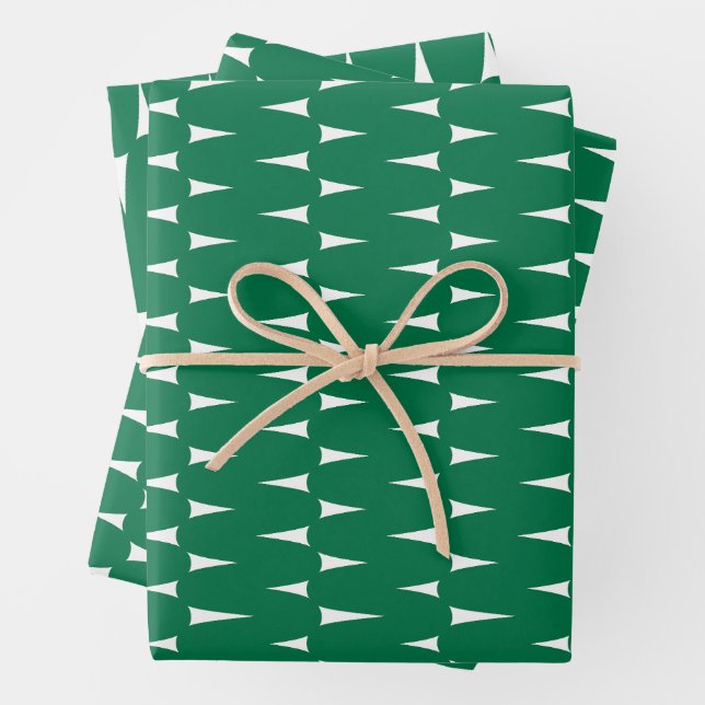 Festive Retro Bright Green Wavy Lines Christmas Wrapping Paper Sheets (In situ)