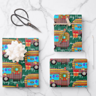 Festive Retro Camper Happy Holidays Wrapping Paper Sheets