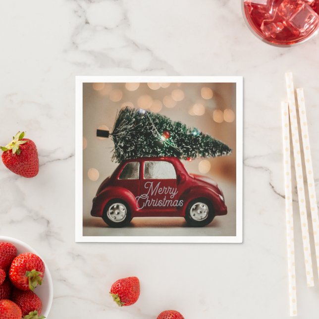 Festive Retro Car Christmas Napkins – Table Set (Insitu)