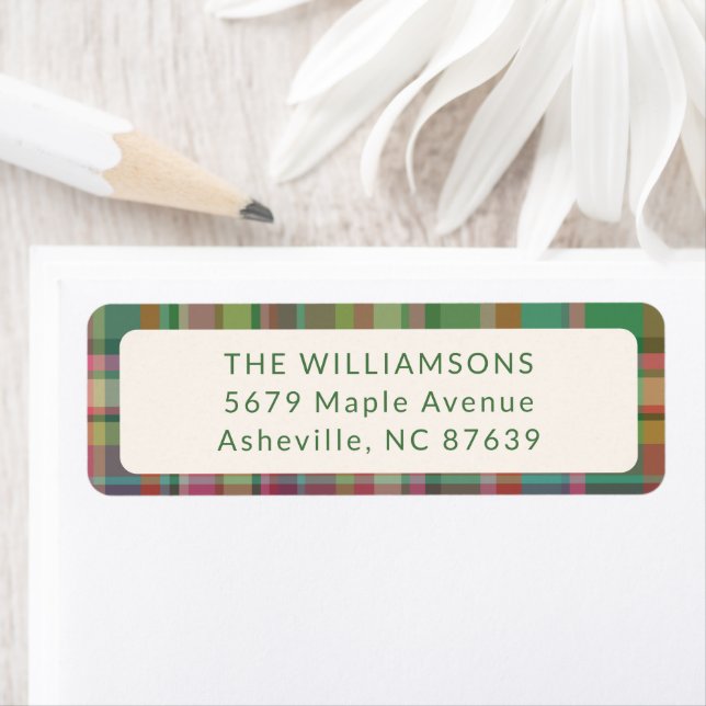 Festive Retro Christmas Plaid Cute Preppy Address Label (Insitu)