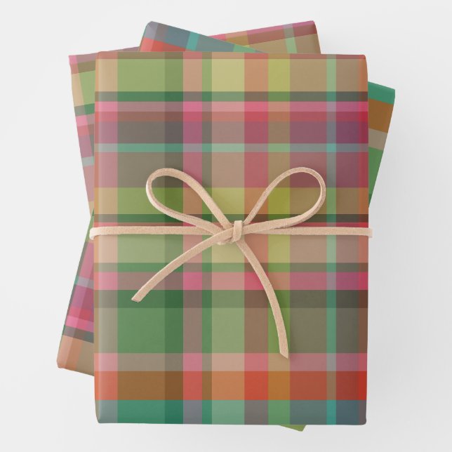 Festive Retro Christmas Plaid Cute Preppy Holiday Wrapping Paper Sheets (In situ)
