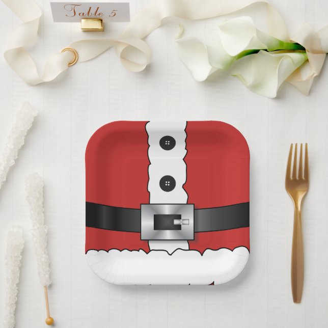 Festive Retro christmas red suit  Santa Claus Paper Plates (Wedding)