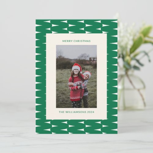 Festive Retro Green Wavy Lines Christmas Photo Holiday Card