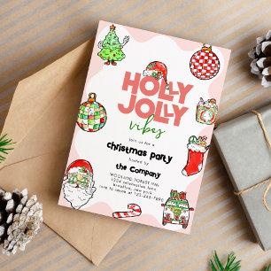 Festive Retro Holly Jolly Vibes Christmas Party Invitation
