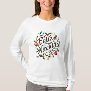 Festive Retro Light Bulbs and Holly Feliz Navidad T-Shirt