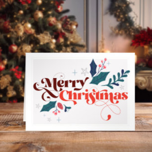 Festive Retro "Merry Christmas" Holiday Greeting Card