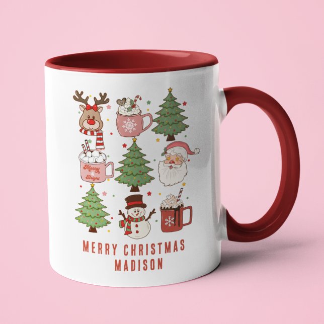 Festive Retro Merry Christmas Personalized Name Mug (Creator Uploaded)