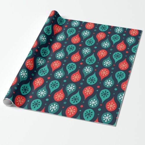 Festive Retro Mid_Century Mod Geometric Green Red Wrapping Paper