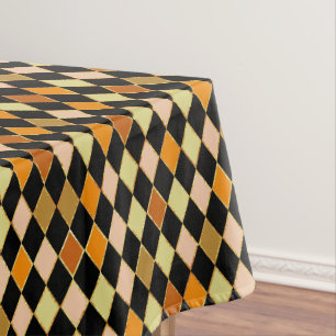 Festive Retro Orange Black Diamond Pattern Tablecloth