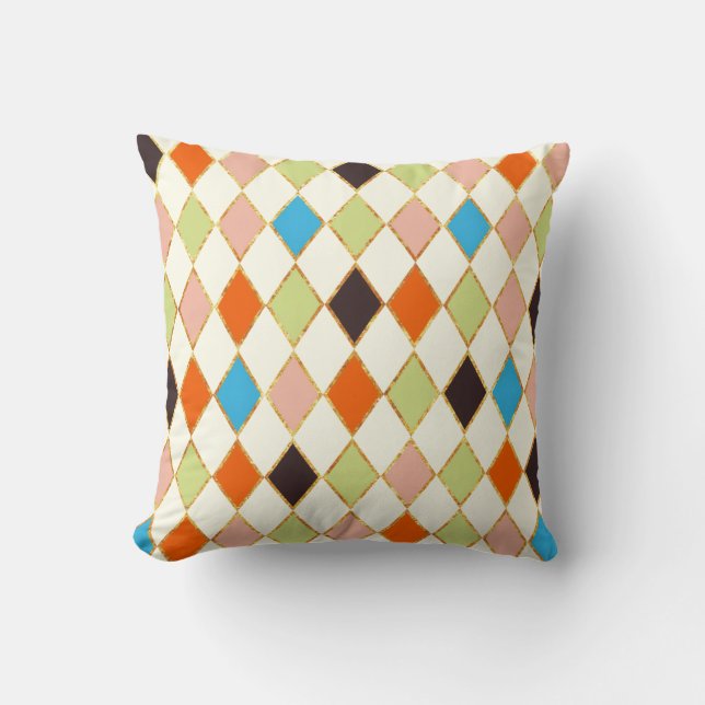 Festive Retro Pastel Diamond Pattern Throw Pillow (Front)