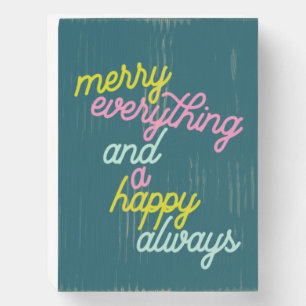 Festive Retro Pink Green Christmas Holiday Quote Wooden Box Sign