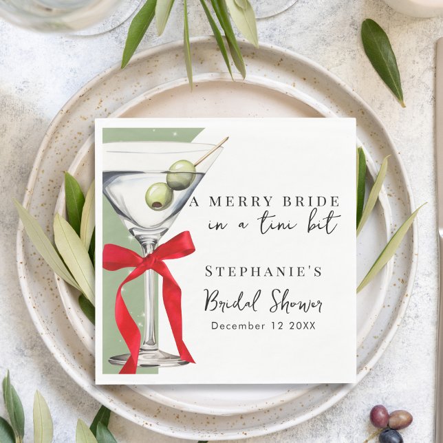Festive Retro Red Bow Dirty Martini Bridal Shower Napkins (Creator Uploaded)