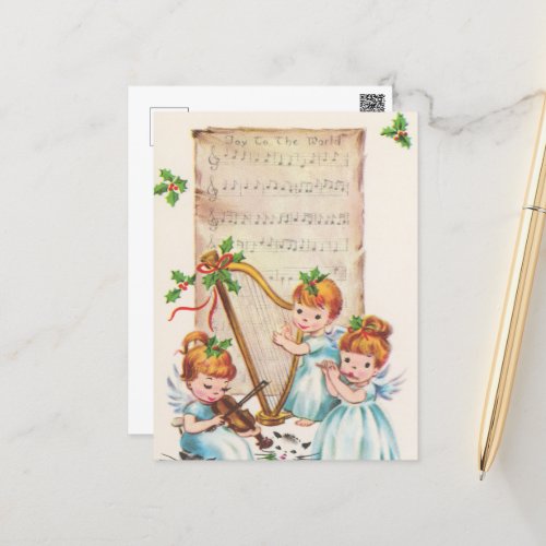 festive retro vintage Christmas Angels Holiday Postcard