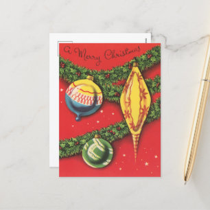 festive retro vintage Christmas bulbs Holiday Postcard