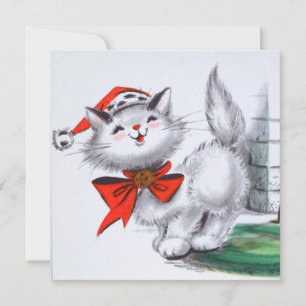Festive retro vintage Christmas cat party Invitation