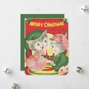 festive retro vintage Christmas cats Holiday Card