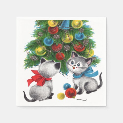 festive retro vintage Christmas cats Napkins