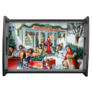 Festive retro vintage Christmas general store Serving Tray