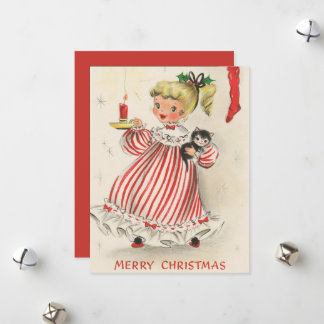 festive retro vintage Christmas girl Holiday Card