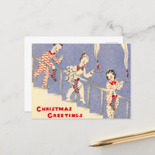 festive retro vintage Christmas kids Holiday Postcard
