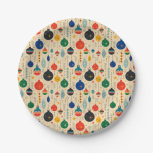 Festive Retro Vintage Christmas Ornaments  Paper Plates
