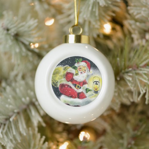 festive retro vintage Christmas Santa Holiday  Ceramic Ball Christmas Ornament